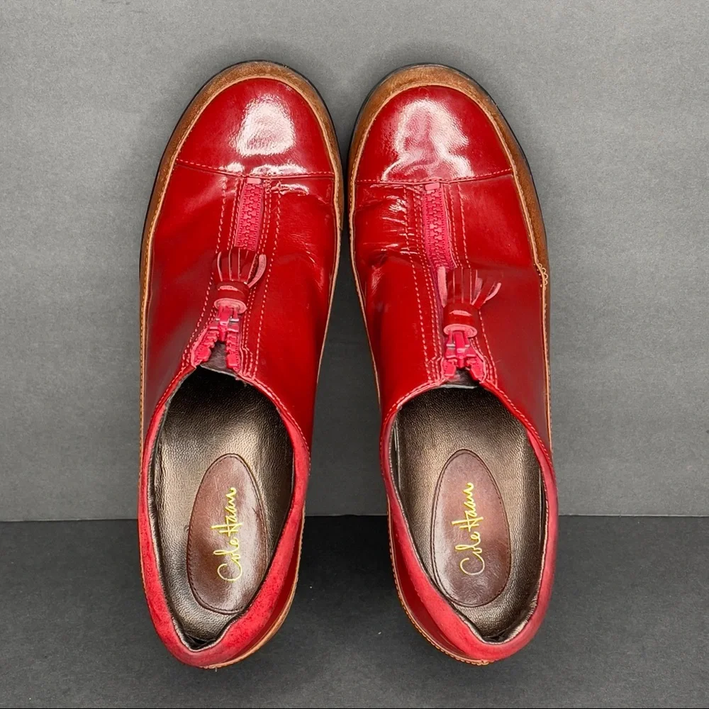 Cole Haan Women Boot Air Luna Size8 B Red Patent Leather Waterproof Rain Shoes.‎